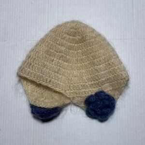 JACQUELINE LAMONT New York Vintage Granny Chic Knit‎ Cream Blue Ear Muff Hat O/S